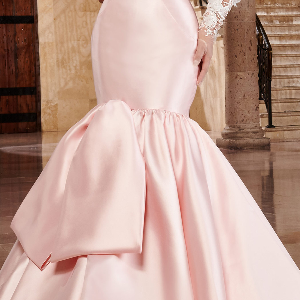 Fancy Pink Satin Wedding Dress Mermaid Court Train Bridal Gowns Sweetheart Sleeveless Buttons Back
