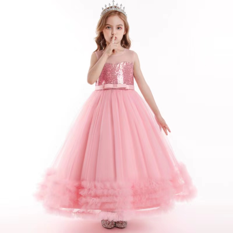 Puffy Flower Girls Dresses 3D Flower V Neck Long Sleeve Kids Teens Pageant Gowns Birthday Party Dress For Wedding Cooktail Gown 2023