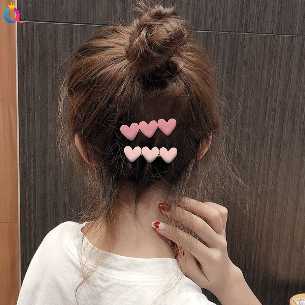 New Women Girls Ribbon Cute Colorful 3 Hearts Hairpins Sweet Hair Clips Barrettes Hair Ornament Fashion Hair Accessories 1601