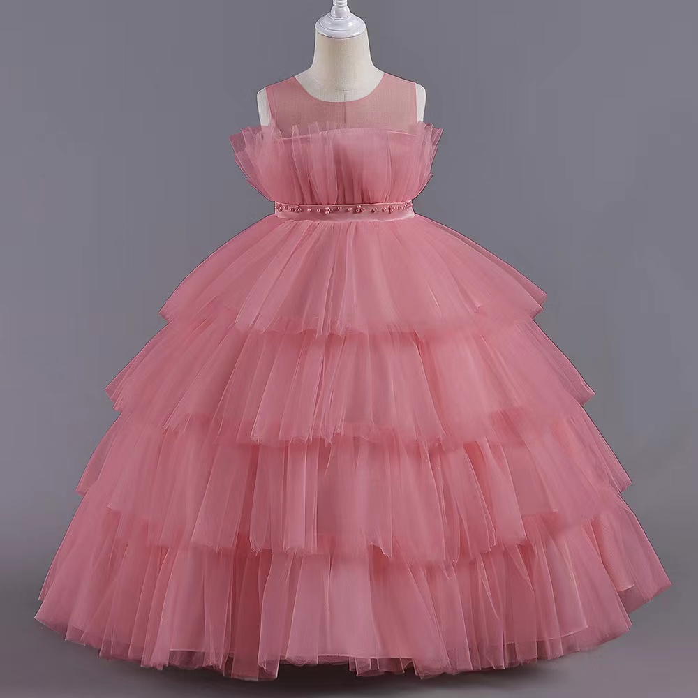 Blush Pink Lovely Flower Girls Dresses For Weddings Tiered Skirts 3D Floral Appliqued Kids Formal Wear Backless Long Girls Pageant Dress Tutu Wedding 