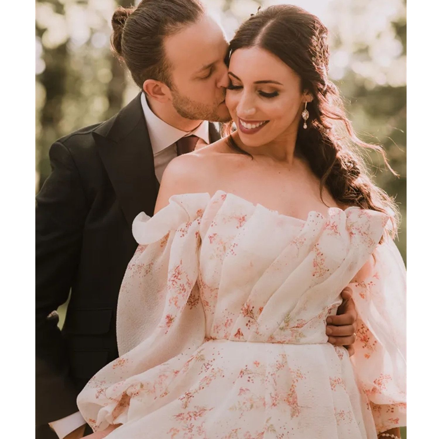 Wedding Floral Gorgeous Dresses Bridal Gown Tulle Off The Shoulder Ruched Pleats Sweep Train Long Sleeves Beach Country Custom Plus Size Vestido De No