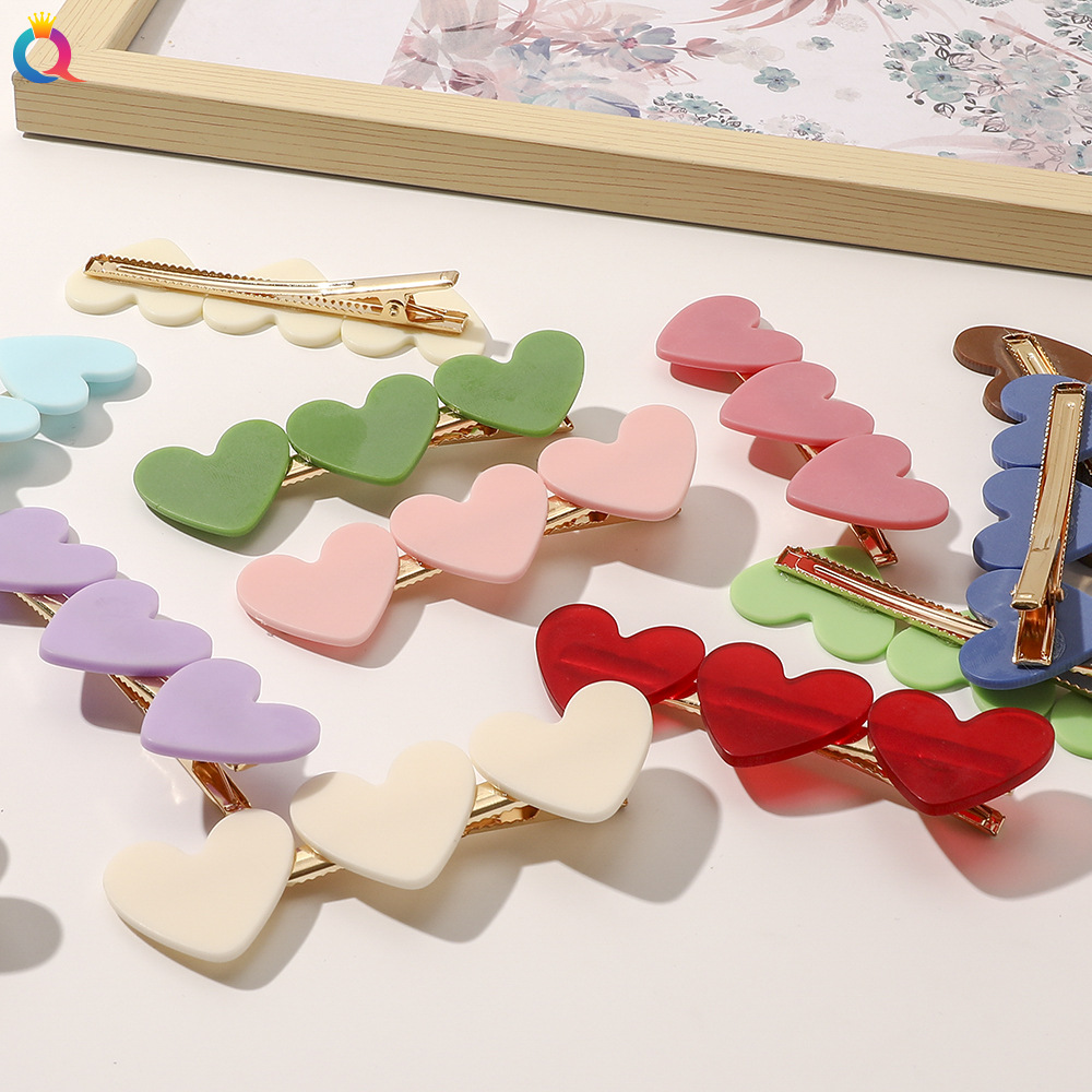 New Women Girls Ribbon Cute Colorful 3 Hearts Hairpins Sweet Hair Clips Barrettes Hair Ornament Fashion Hair Accessories 1601