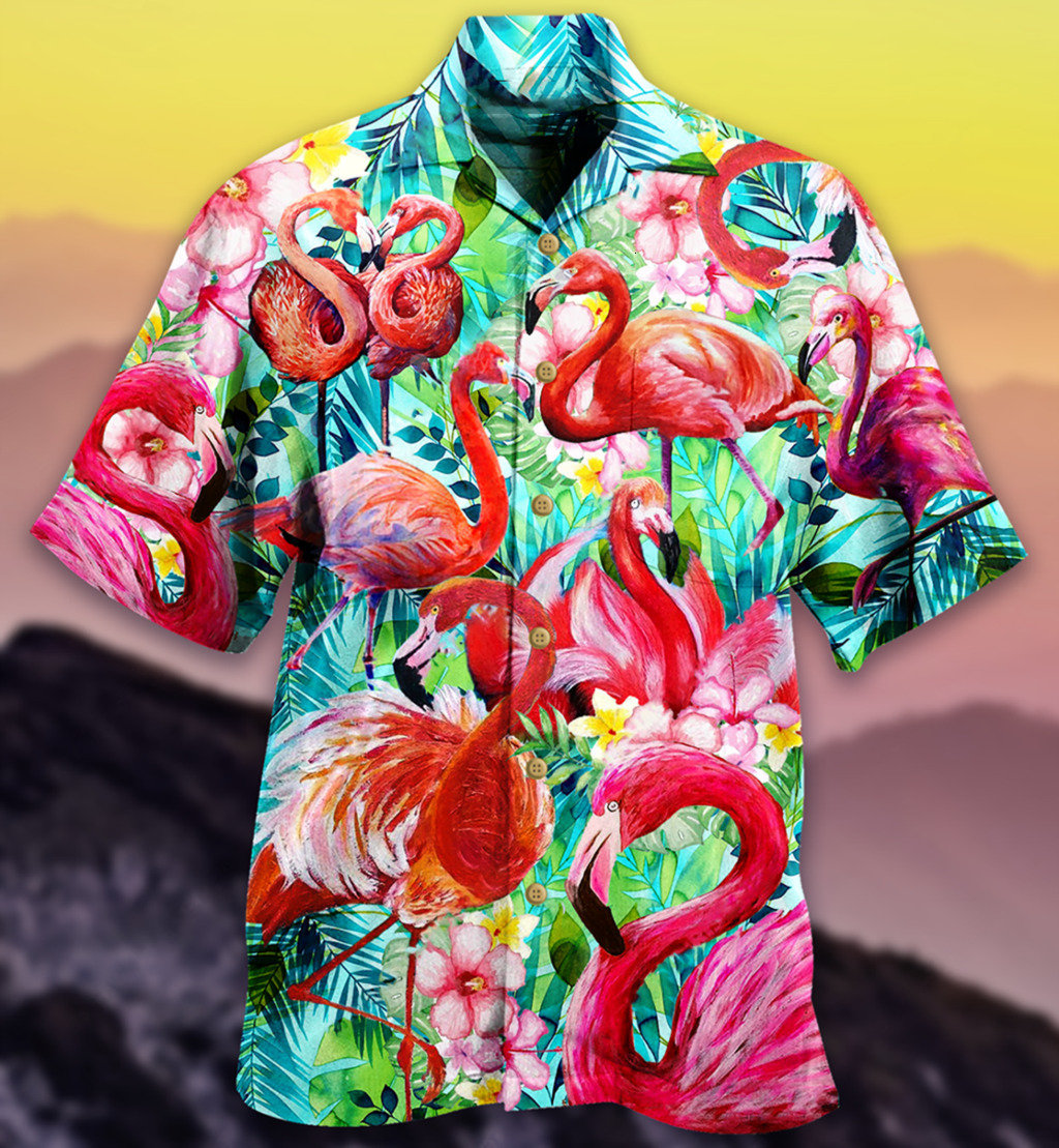 Men's Casual Shirts Summer Hawaiian for Men 3d Cartoon Flamingo Beach Oversized Funny Clothing Fashion Short Sleeve 230211