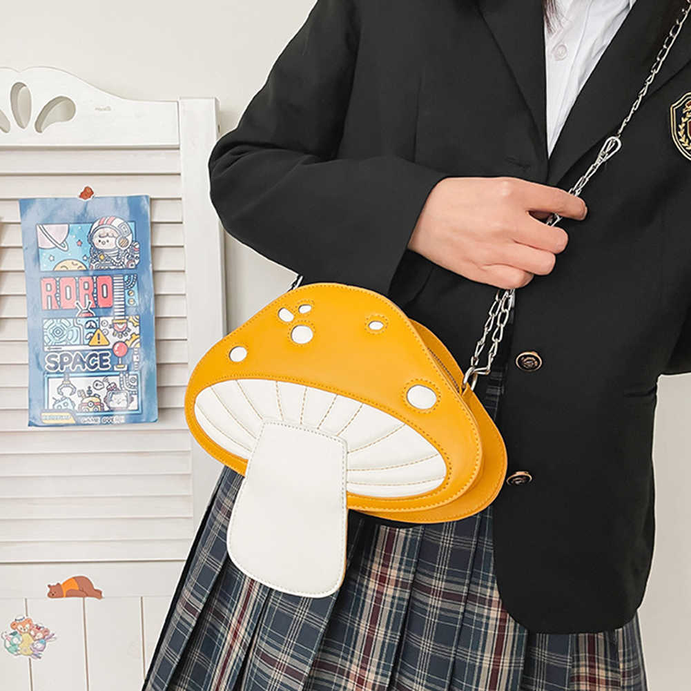Shoulder Bags Women PU Leather Chain Crossbody Bags Cute Cartoon Mushroom Shape Messenger Bags Girls Handbags Casual Ladies Shoulder Bags 0212/23