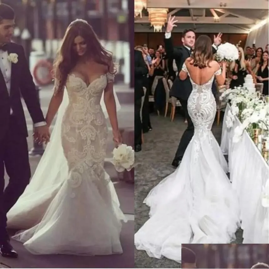Mermaid Wedding Dresses Bridal Gown Off the Shoulder Straps Lace Applique Backless Custom Made Beach Sweep Train Country Vestido De Novia Plus Size 40