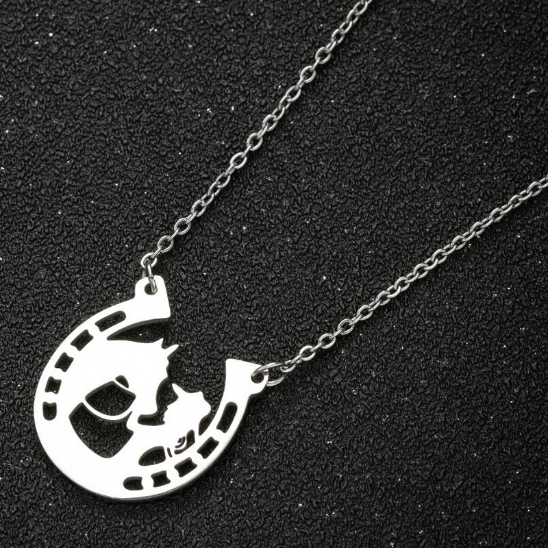 10PCS Lucky Cowgirl Horseshoe Necklace Cowboy Horse Head Shoe Hoof Initial Letter U Shape Charm Pendant Stainless Steel Choker Collar for Women