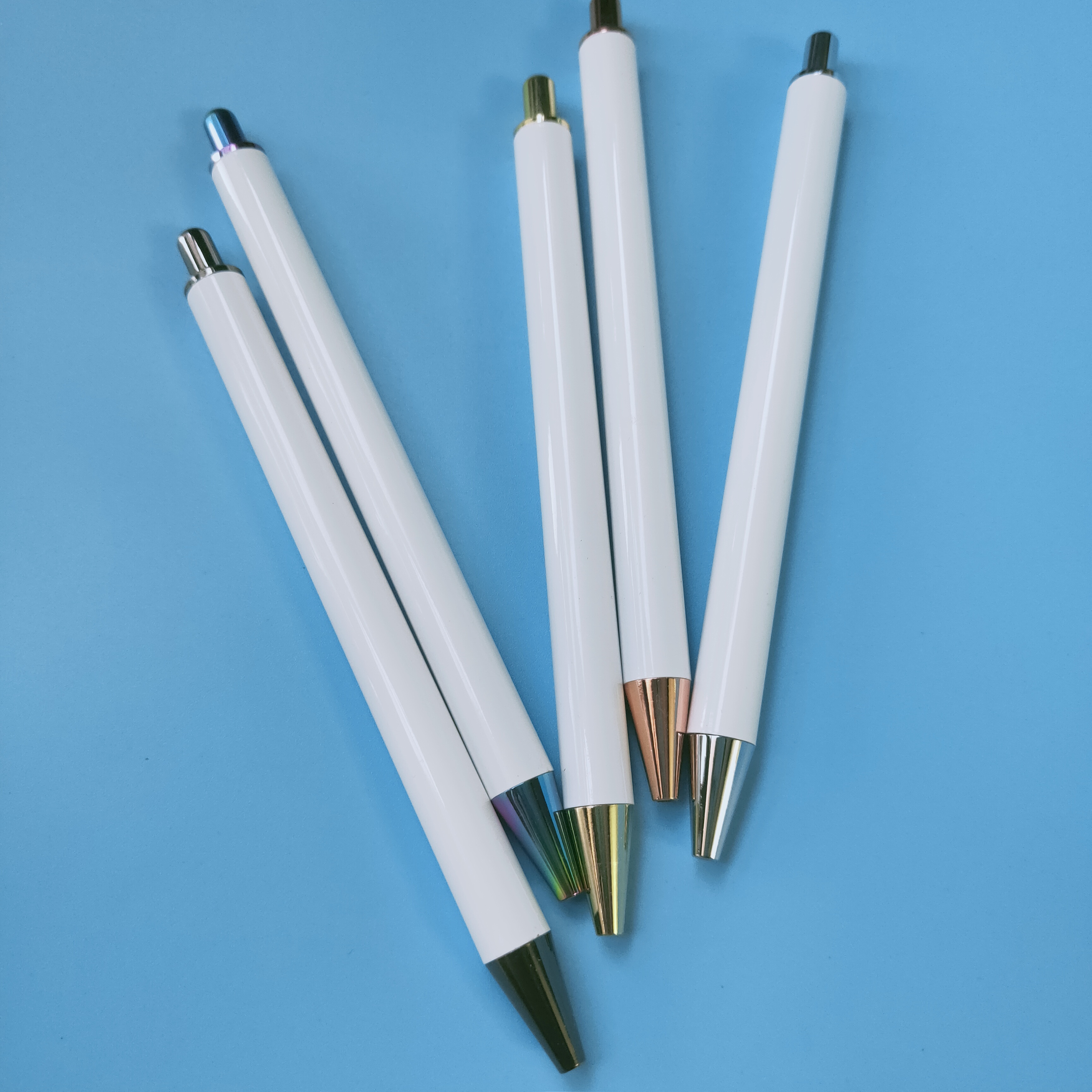 Solid Pure White Metal Pen Blank Retractable No Clip Printing Epoxy Resin Glittering Vinyl UV Dtf Wrap Diy Gifts Gel ink Pens Straight stainless steel