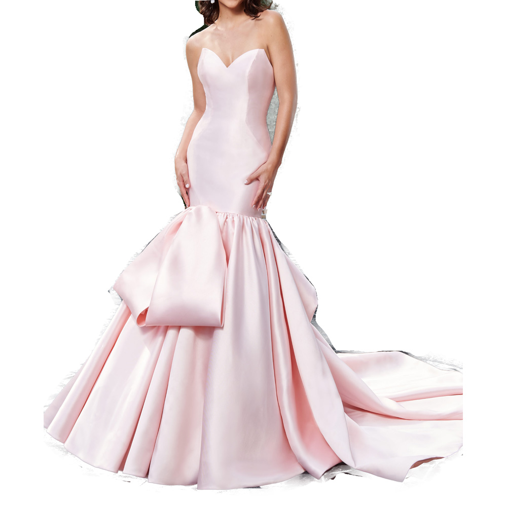 Fancy Pink Satin Wedding Dress Mermaid Court Train Bridal Gowns Sweetheart Sleeveless Buttons Back