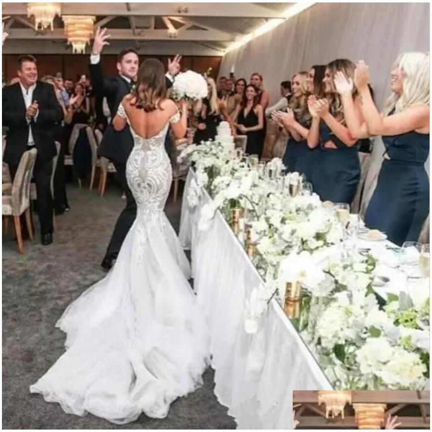 Mermaid Wedding Dresses Bridal Gown Off the Shoulder Straps Lace Applique Backless Custom Made Beach Sweep Train Country Vestido De Novia Plus Size 40