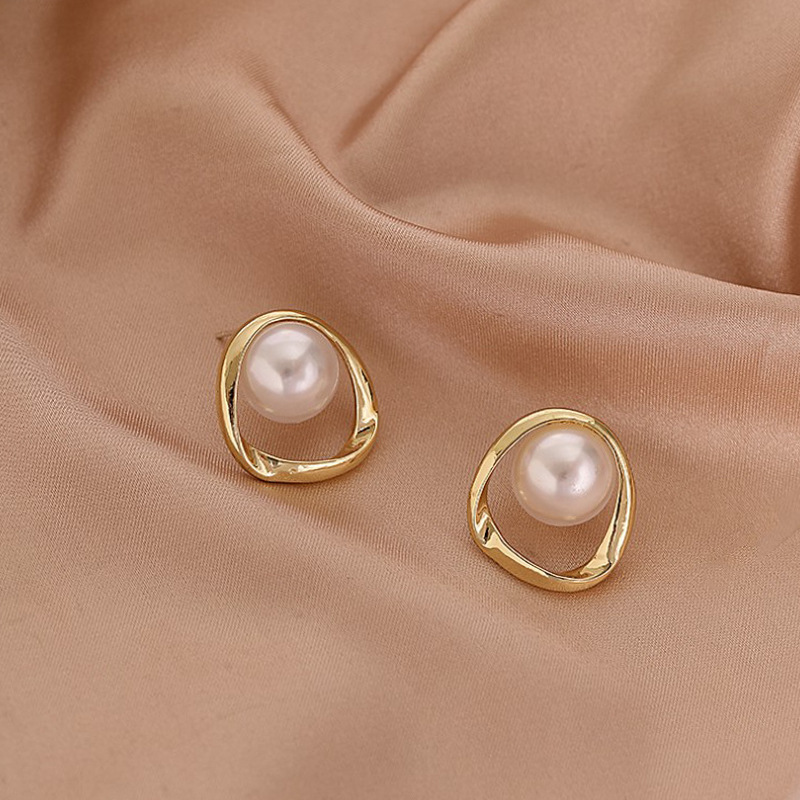 Pearl Earring for Women Gold Color Round Stud Earrings Christmas gift Irregular Design Unusual Ear rings bijoux femme
