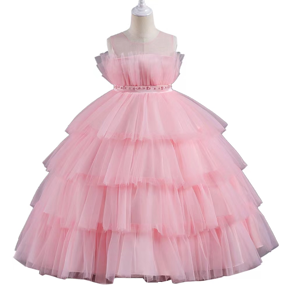 Blush Pink Lovely Flower Girls Dresses For Weddings Tiered Skirts 3D Floral Appliqued Kids Formal Wear Backless Long Girls Pageant Dress Tutu Wedding 