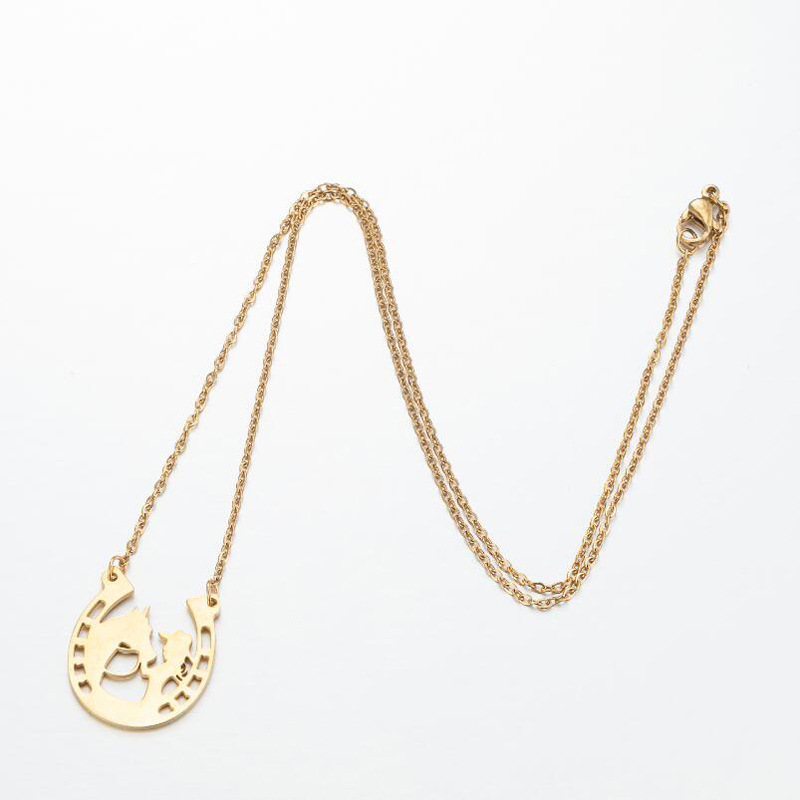 10PCS Lucky Cowgirl Horseshoe Necklace Cowboy Horse Head Shoe Hoof Initial Letter U Shape Charm Pendant Stainless Steel Choker Collar for Women