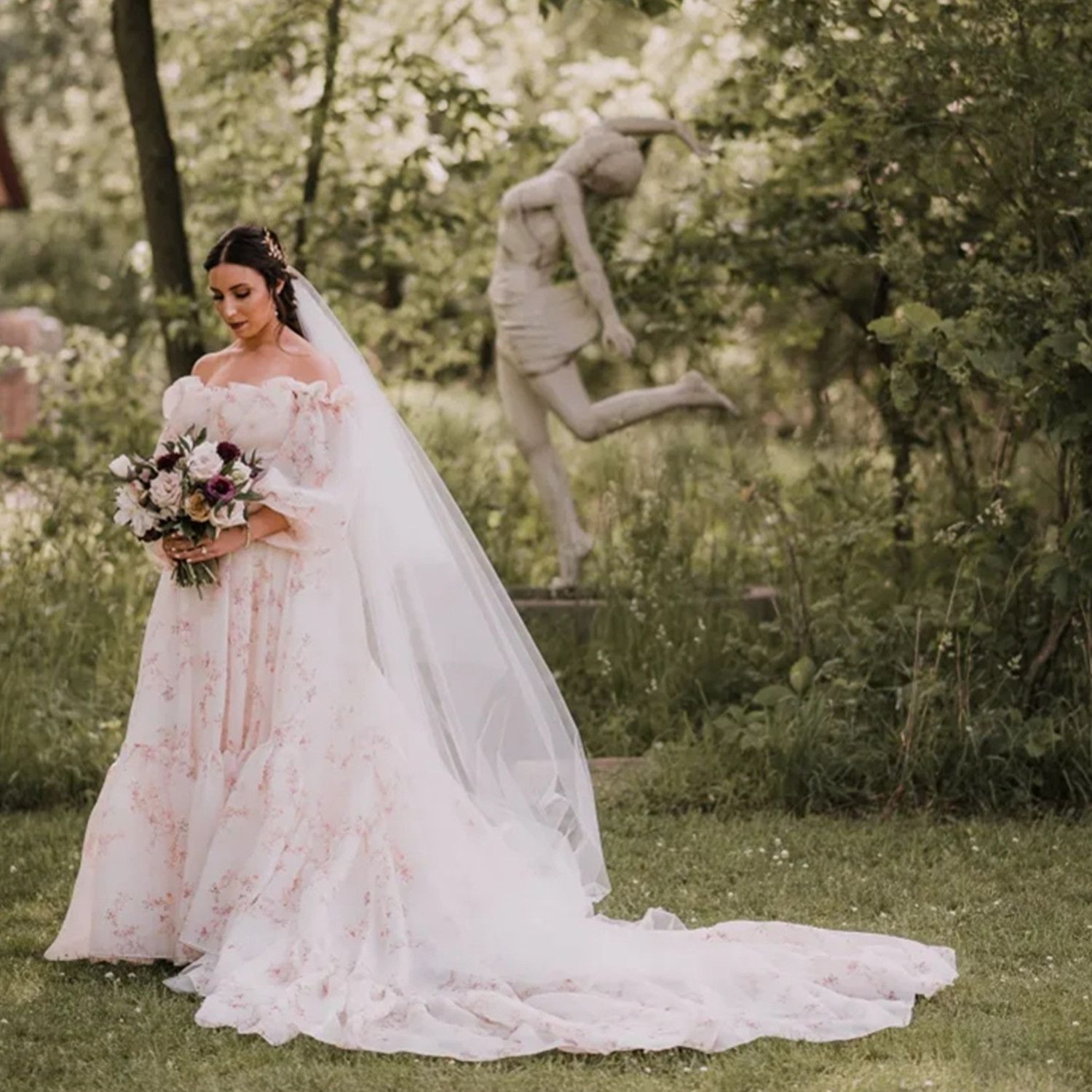 Wedding Floral Gorgeous Dresses Bridal Gown Tulle Off The Shoulder Ruched Pleats Sweep Train Long Sleeves Beach Country Custom Plus Size Vestido De No