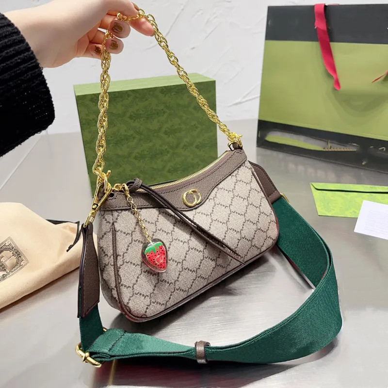 2023 Ophidia Underarm Bag Crescent Moon Handbags Luxury Designer Women Strawberry Letters Hobo Shoulder Bags Adjustable Red And Green Shoulder Straps Purse Wallet