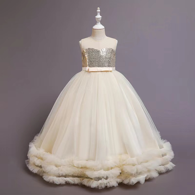 Puffy Flower Girls Dresses 3D Flower V Neck Long Sleeve Kids Teens Pageant Gowns Birthday Party Dress For Wedding Cooktail Gown 2023