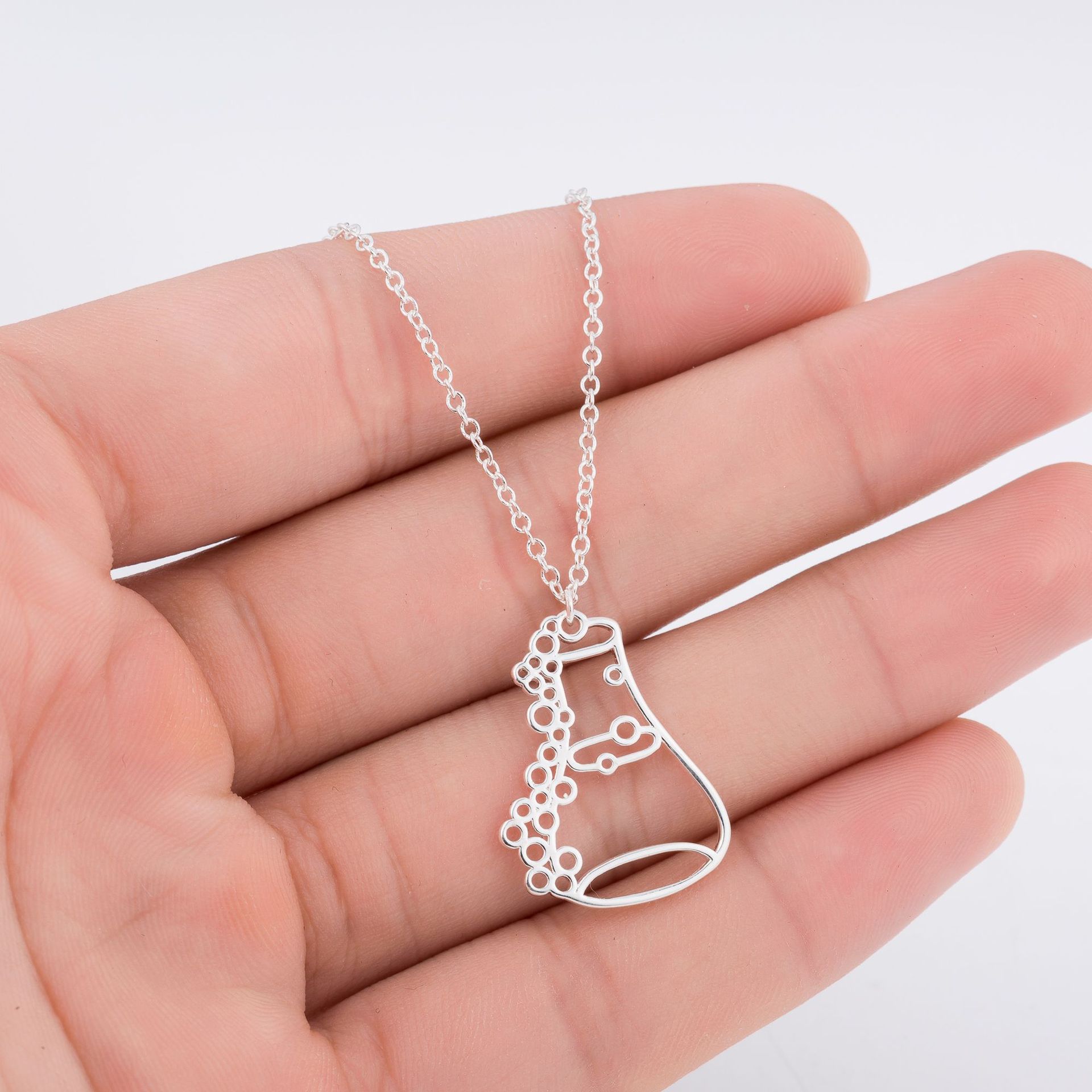 10PCS Erlenmeyer Flask Bottle Necklace Chemistry Laboratory Conical Chemical Molecule Measuring Potion Cup Choker Graduation Wish Lucky Gift