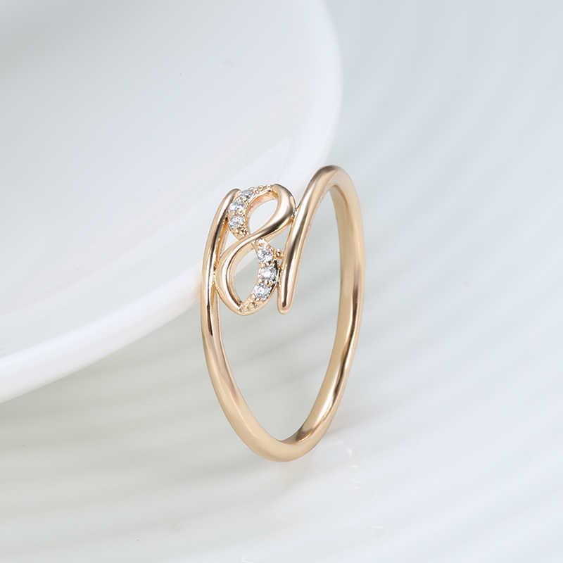 Band Rings Minimalist Double Twist White Zircon Geometric Rings For Women 585 Gold Color Simple Party Jewelry Daily Wear Slim Rings G230213