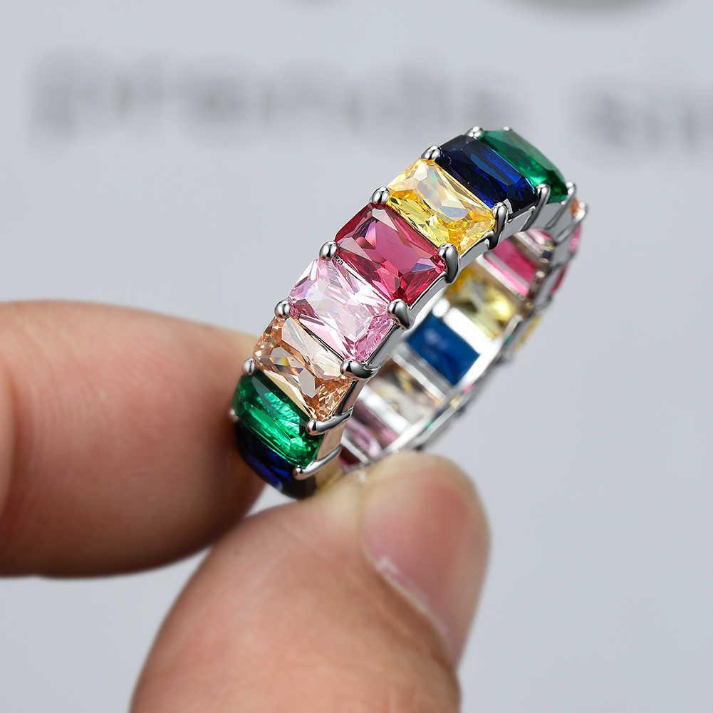 Band Rings Mystic Rainbow Fire Zircon Ring Silver Gold Color Blue Red Yellow Green Stone Wedding For Women Female Engagement Ring Jewelry G230213