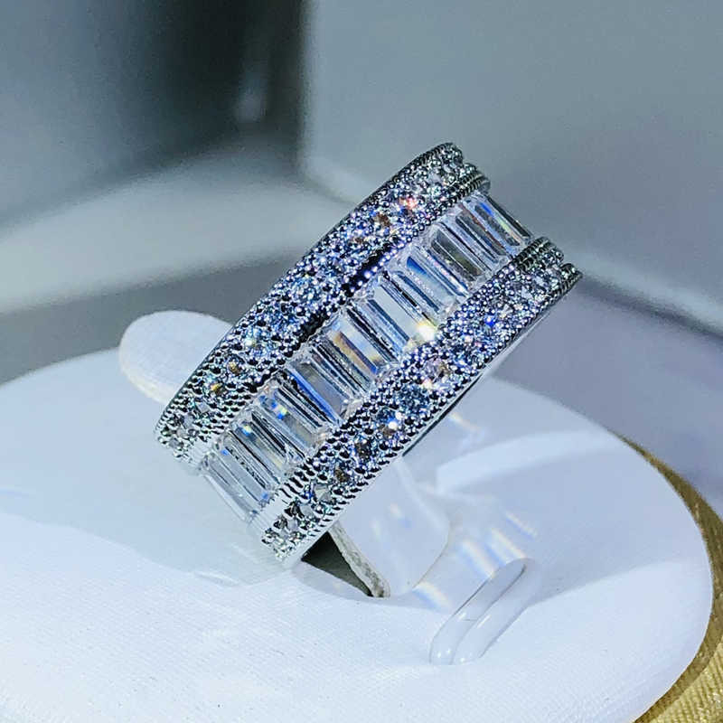 Band Rings Simple Elegant 925 Sterling Silver Dazzling Rectangle CZ Zircon Crystal Ring Promise Wedding Engagement Rings for Women G230213