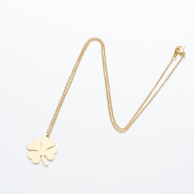 10PCS Flower Four 4 Leaf Clover Pendant Necklace Stainless Steel Fashion Lucky Hollow Outline Pendant Chain Choker Collier Women Jewelry