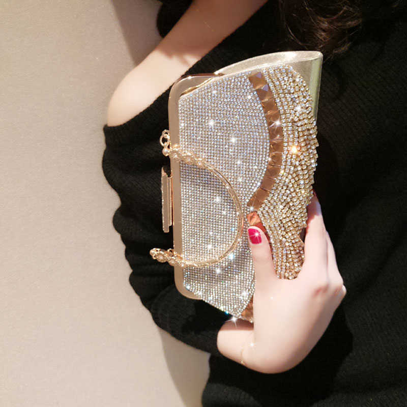 Clutch Bags Yoreai New Fashion Diamond Women s Evening Bling Day Es Gold Wedding Purse Female Handbag Shoulder Package 230213