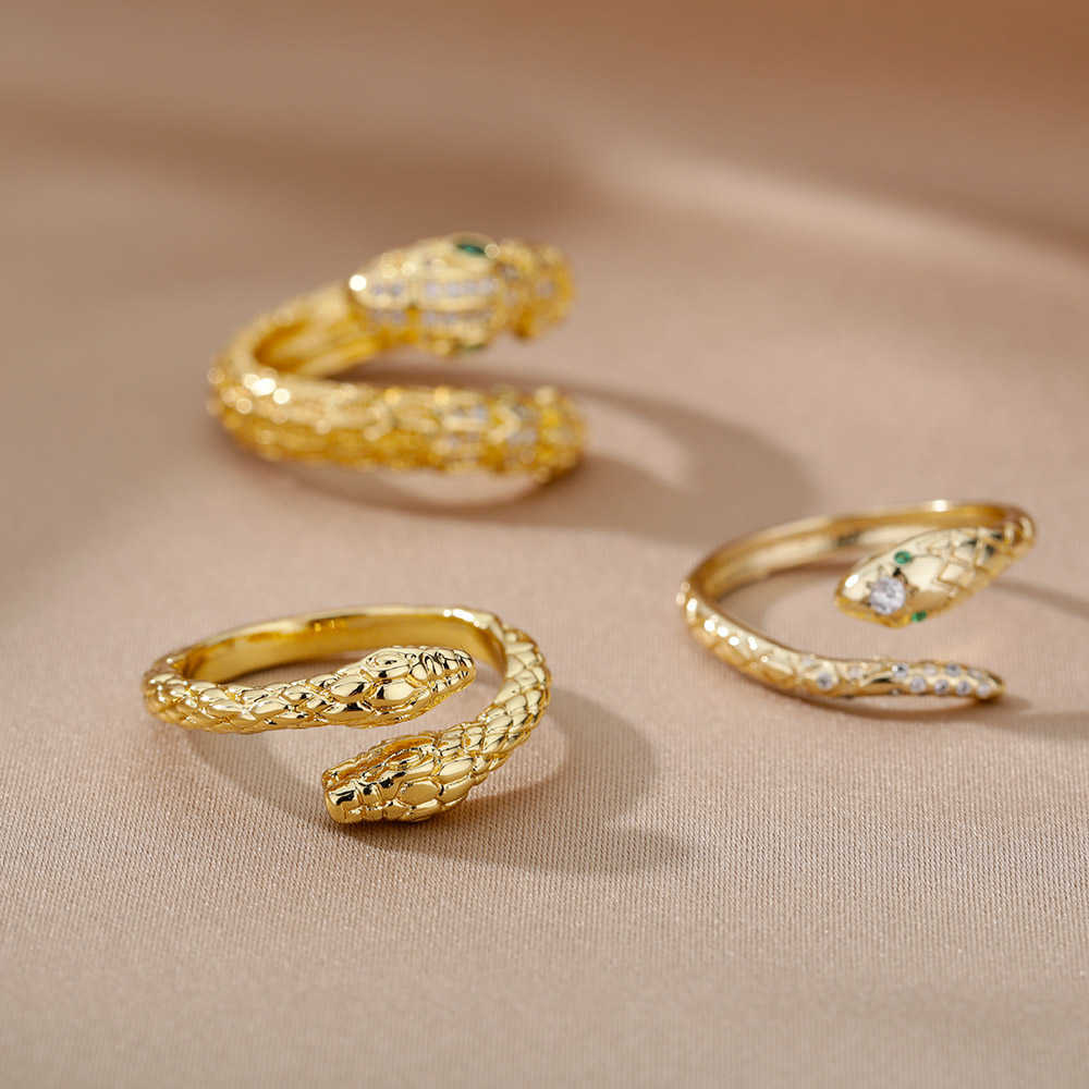 Band Rings Goth Snake Rings For Women Men Adjustable Open Stainless Steel Zircon Aesthetic Ring Vintage Couple Christmas Jewelry anillos G230213