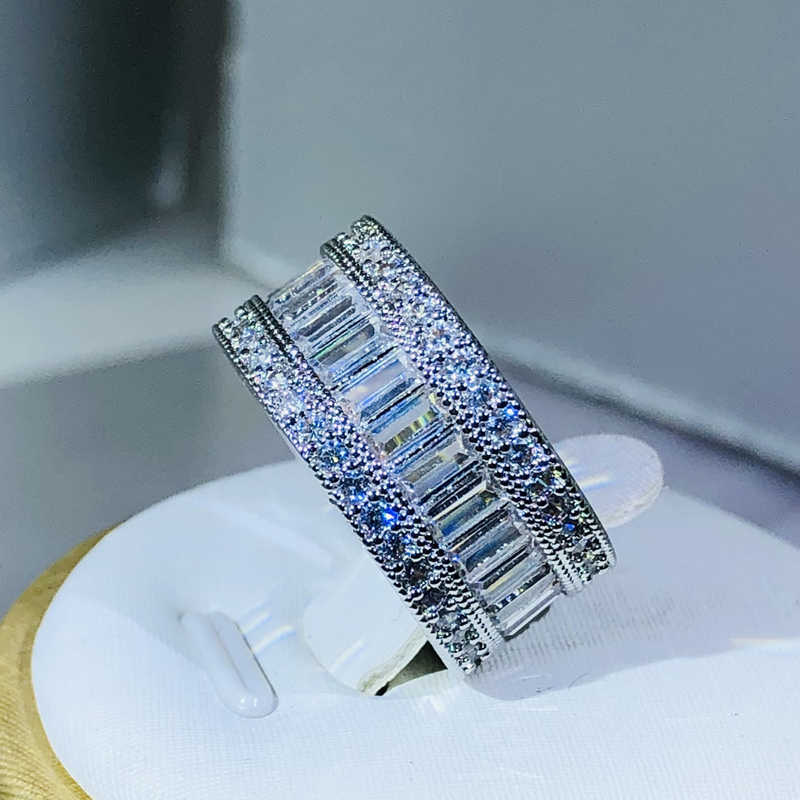 Band Rings Simple Elegant 925 Sterling Silver Dazzling Rectangle CZ Zircon Crystal Ring Promise Wedding Engagement Rings for Women G230213