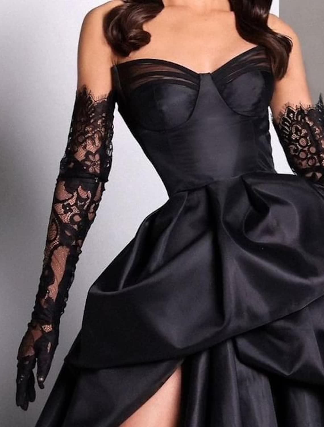 Black Evening Masquerade Dress Strapless High Split Satin A-line Long Prom Formal Gowns Engagement Wear Robes De Soiree Vestidos De Fieast