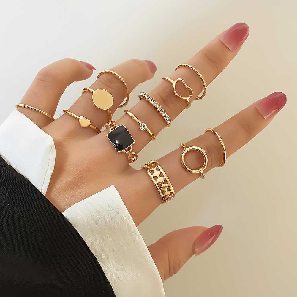 Band Rings IFMIA Crystal Round Rings Set for Women Vintage Gold Color Rings Heart Hollow Twist Ring Accessories Fashion Trendy Jewelry 2023 G230213