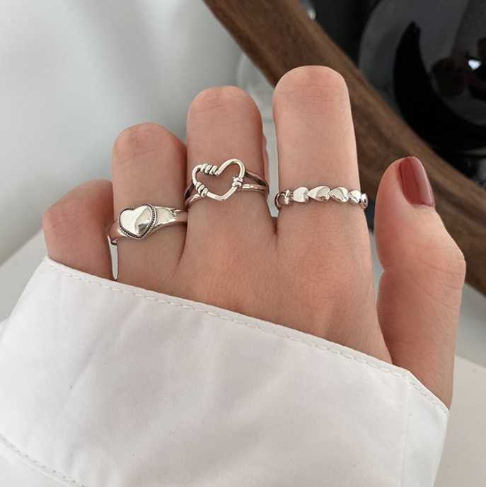 Band Rings 2021 Punk Ancient Hollow Heart Ring Chain Thorns Entanglement Rings Love Women Girls Wedding Hip-hop Jewelry Party Gift G230213