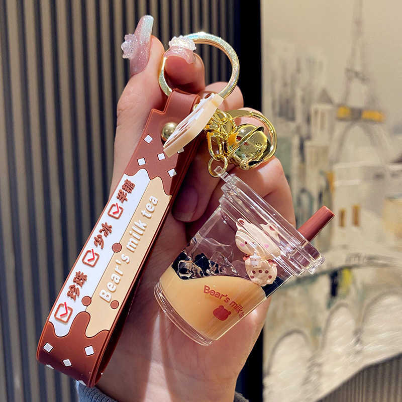 Key Rings Cartoon Acrylic Bear Milk Tea Cup Keychain Trend Lollipop Mug Drink Bottle Keyring Cute Bag Car Key Pendant for Girl Friends G230210