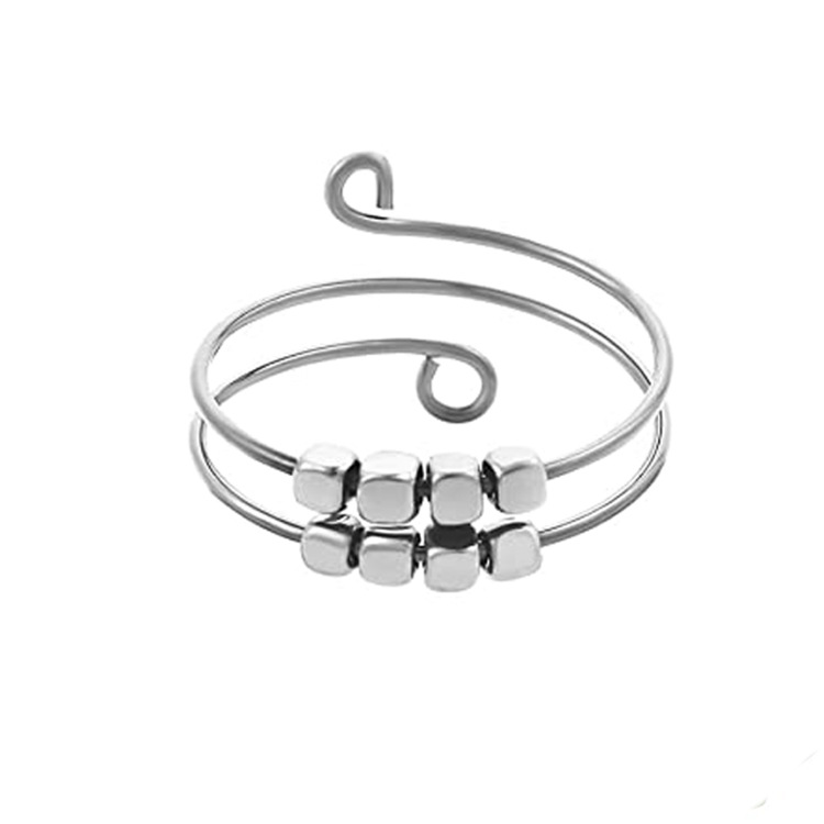 Hematite Beads Adjustable Rings for Women Men Gauss Magnet Rotating Ring Titanium Steel Relieve Stress Magnetic Couple Jewelry