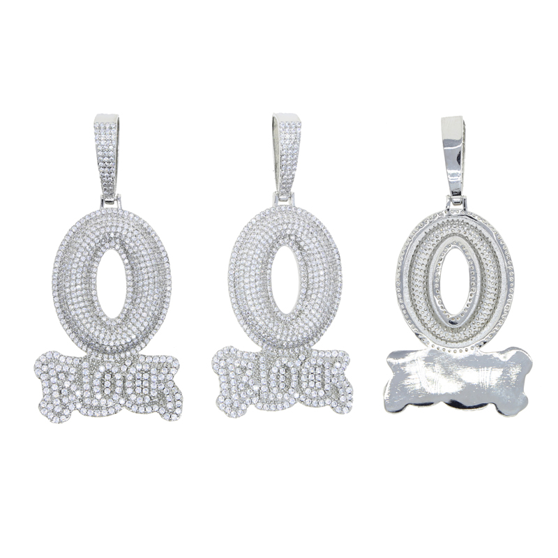 Iced Out Letter O Block Pendant Bling Cubic Zirconia Micro Pave Cz Paved Hip Hop Men Boy Rope Chain Jewelry