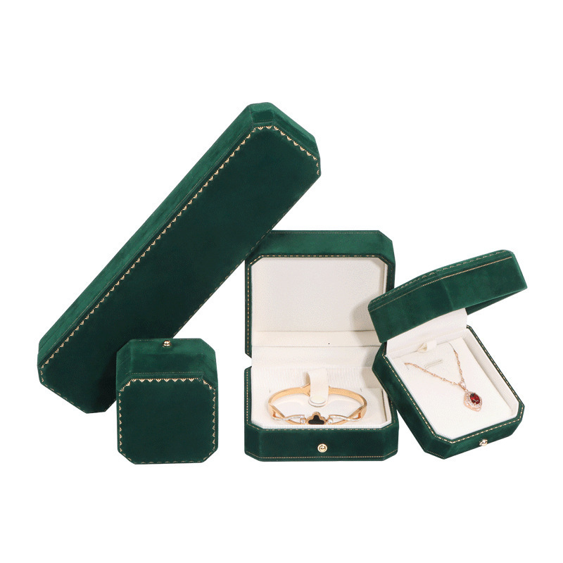 Jewelry Boxes European Style Jewelry Gift Box High End Green Flannel Ring Pendant Necklace Bangle Bracelet Jewellery Packaging Bulk Case 230211