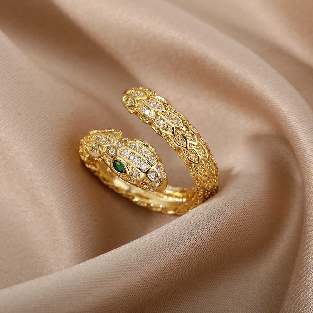 Band Rings Goth Snake Rings For Women Men Adjustable Open Stainless Steel Zircon Aesthetic Ring Vintage Couple Christmas Jewelry anillos G230213