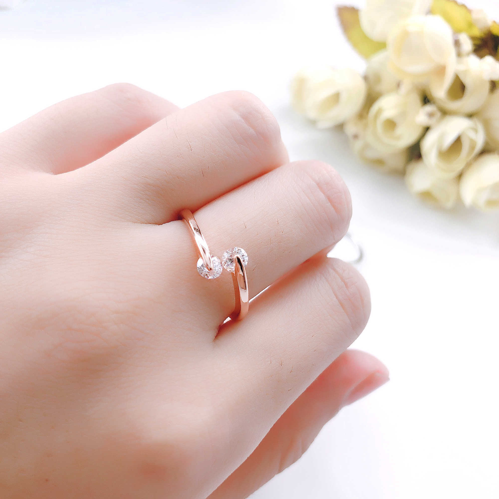 Band Rings Adjustable Classic 2PCS Cubic Zirconia Finger Ring For Women Fashion Crystal Opening Wedding Engagement Jewelry Wholesale DFR008 G230213
