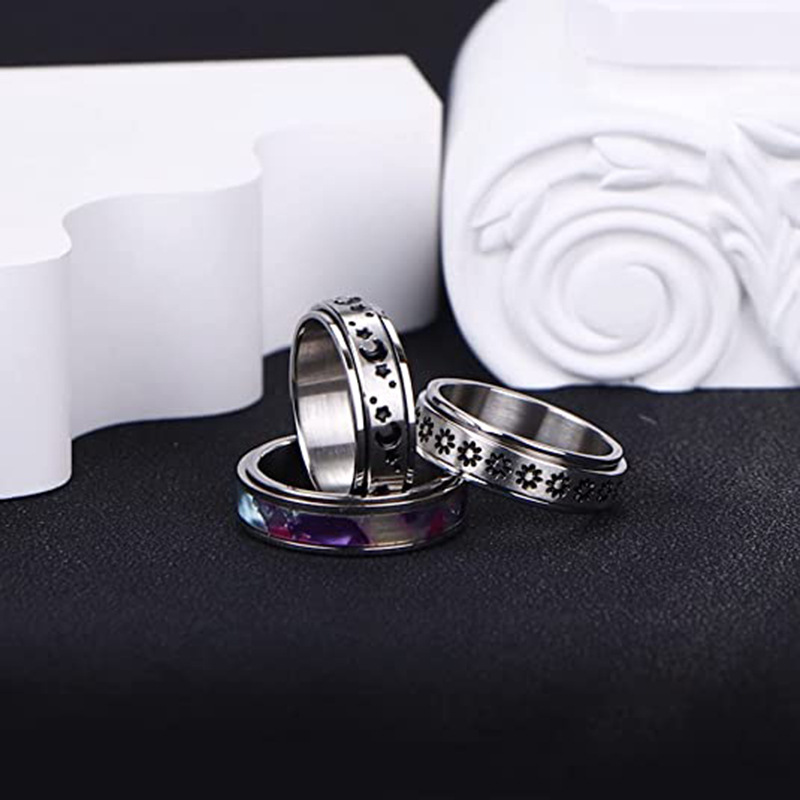 Anxiety Fidget Spinner Rings for Men Male Black Stainless Steel Spinning Rotate Ring for Women Anti Stress Accessories Jewelry