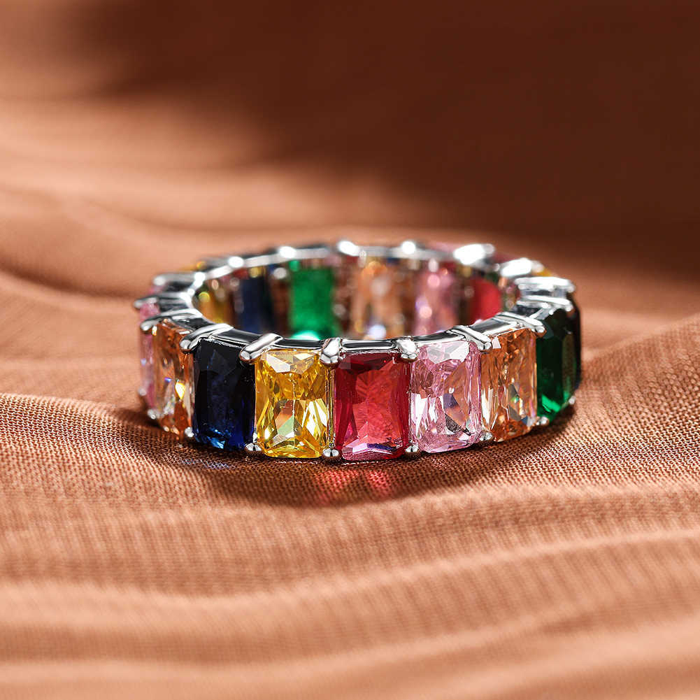 Band Rings Mystic Rainbow Fire Zircon Ring Silver Gold Color Blue Red Yellow Green Stone Wedding For Women Female Engagement Ring Jewelry G230213