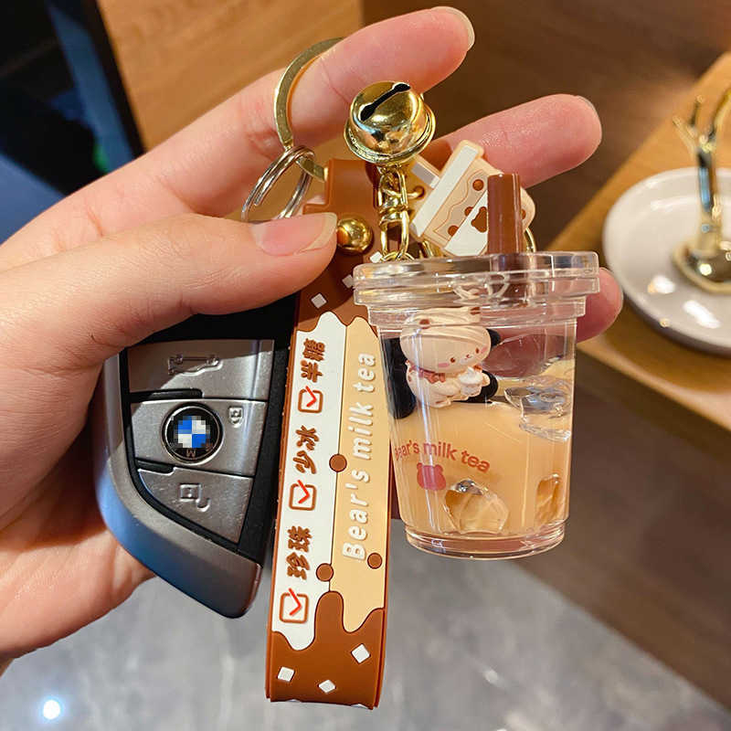 Key Rings Cartoon Acrylic Bear Milk Tea Cup Keychain Trend Lollipop Mug Drink Bottle Keyring Cute Bag Car Key Pendant for Girl Friends G230210