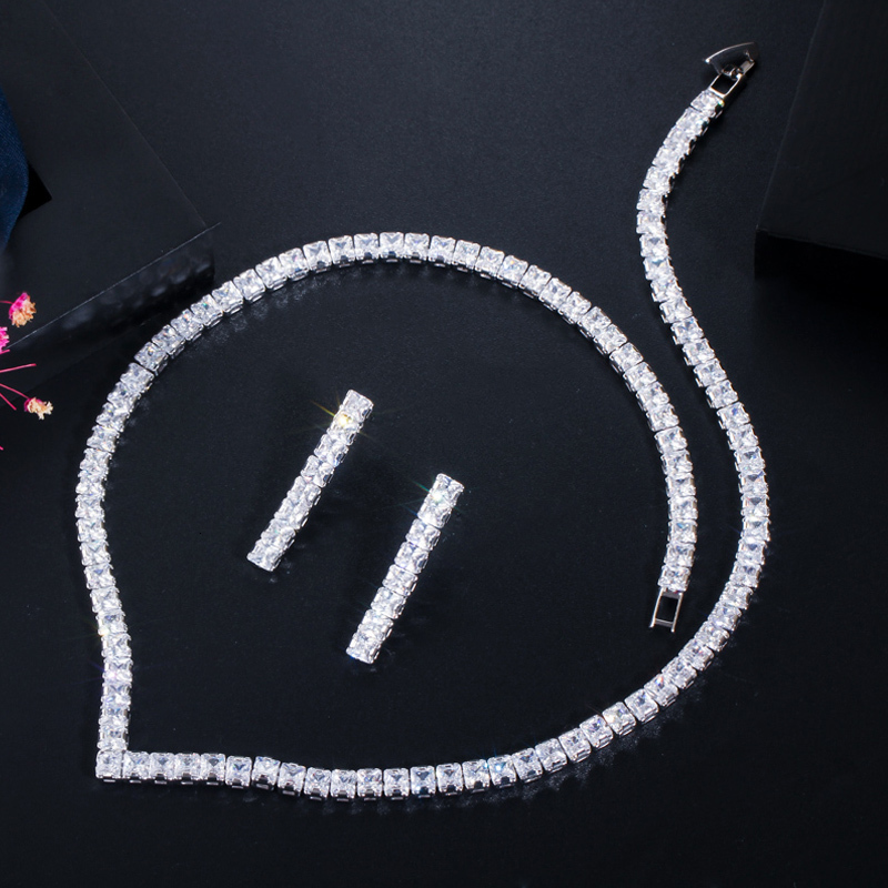 Wedding Jewelry Sets CWWZircons Very Shiny Cubic Zirconia Pave Yellow Gold Color Women Party Choker Necklace and Earring Brides Jewelry Set T421 23021