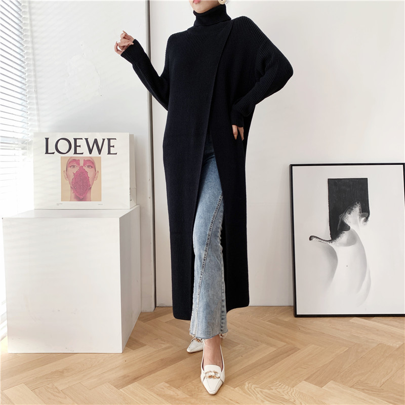Women s Sweaters ZAYAU Vent Long Knitting Sweater Loose Fit Turtleneck Sleeve Women Pullovers Fashion Autumn Winter 230213