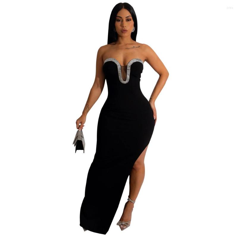 Casual Dresses Sexy Bodycon Women Strapless Dress Female Skinny Robe Girls Party Club Vestidos Ladys Slit Wrap Hip