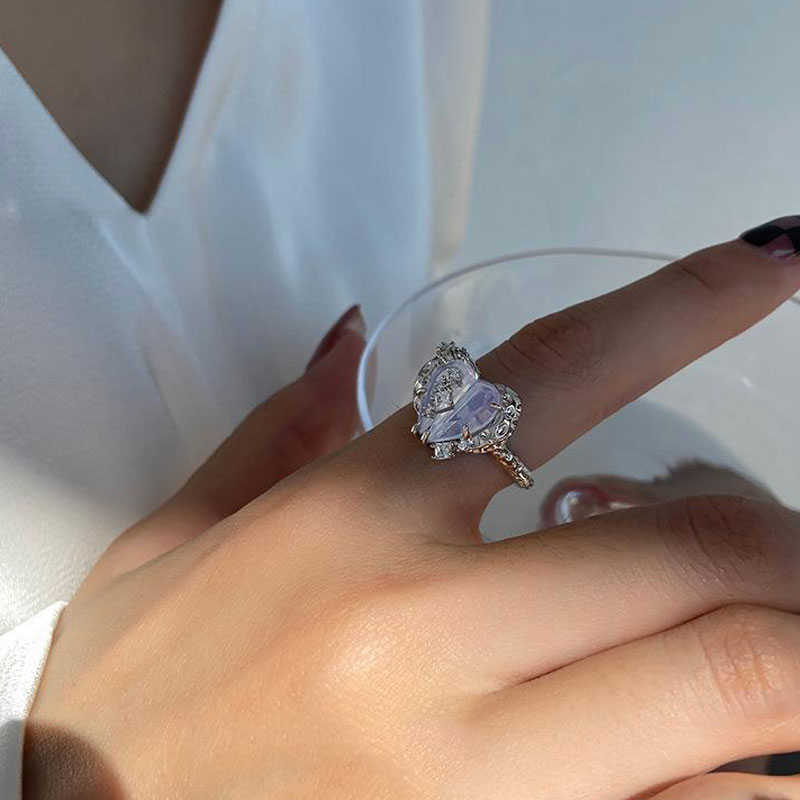 Band Rings New IrregularRing Y2k Love Heart Crystal Rings Goth Creative Punk Korean Rings for Girls Halloween Fashion Jewelry Envio Gratis G230213