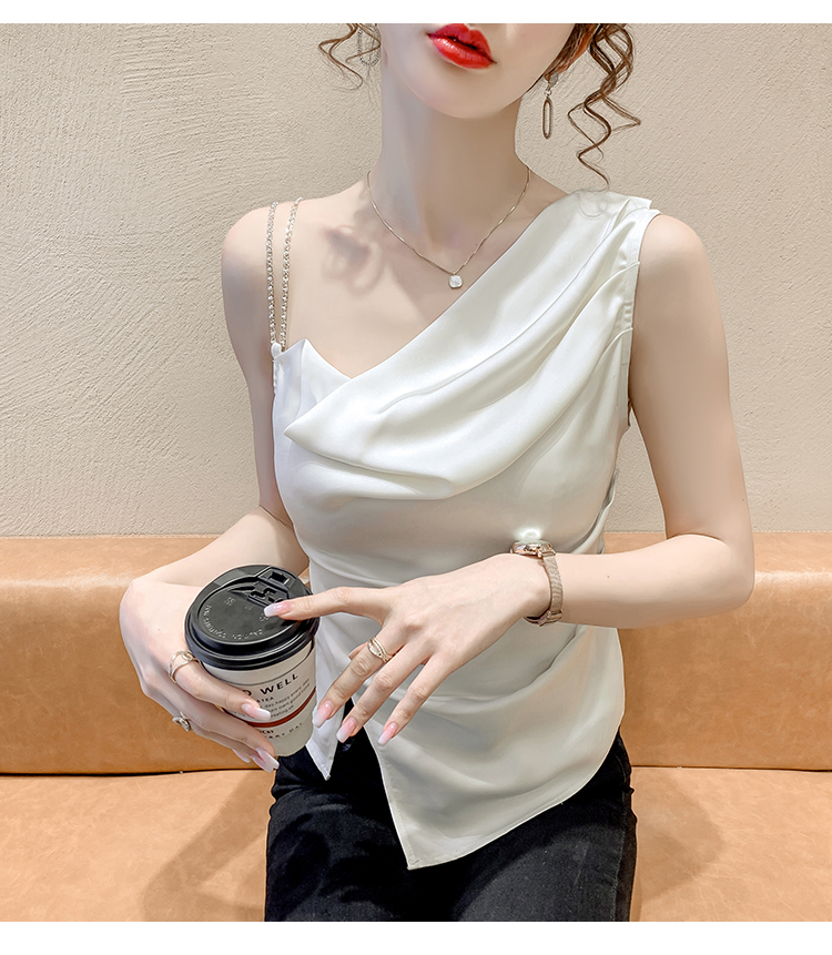 Womens sleeveless spaghetti strap satin fabric asymmetric tanks camis SMLXLXXL