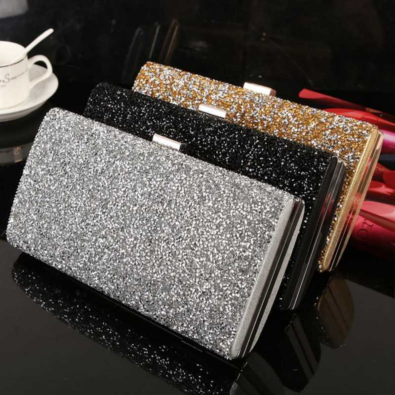 Clutch Bags Women Evening Diamond Sequin Wedding Purse and Handbag Party Banquet Black Gold Silver Two Chain Shoulder 230213