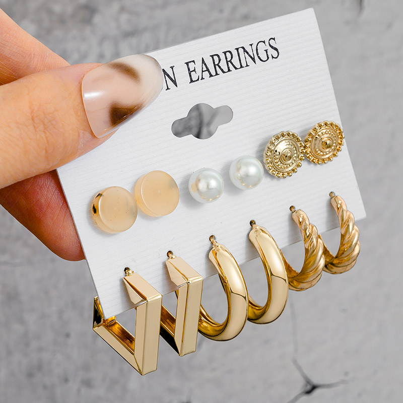 Vintage Geometric Women's Earrings Set Acrylic Pearl Hoop Earring For Women Fashion Big Circle Gold Metal Round Ear Ring Jewe