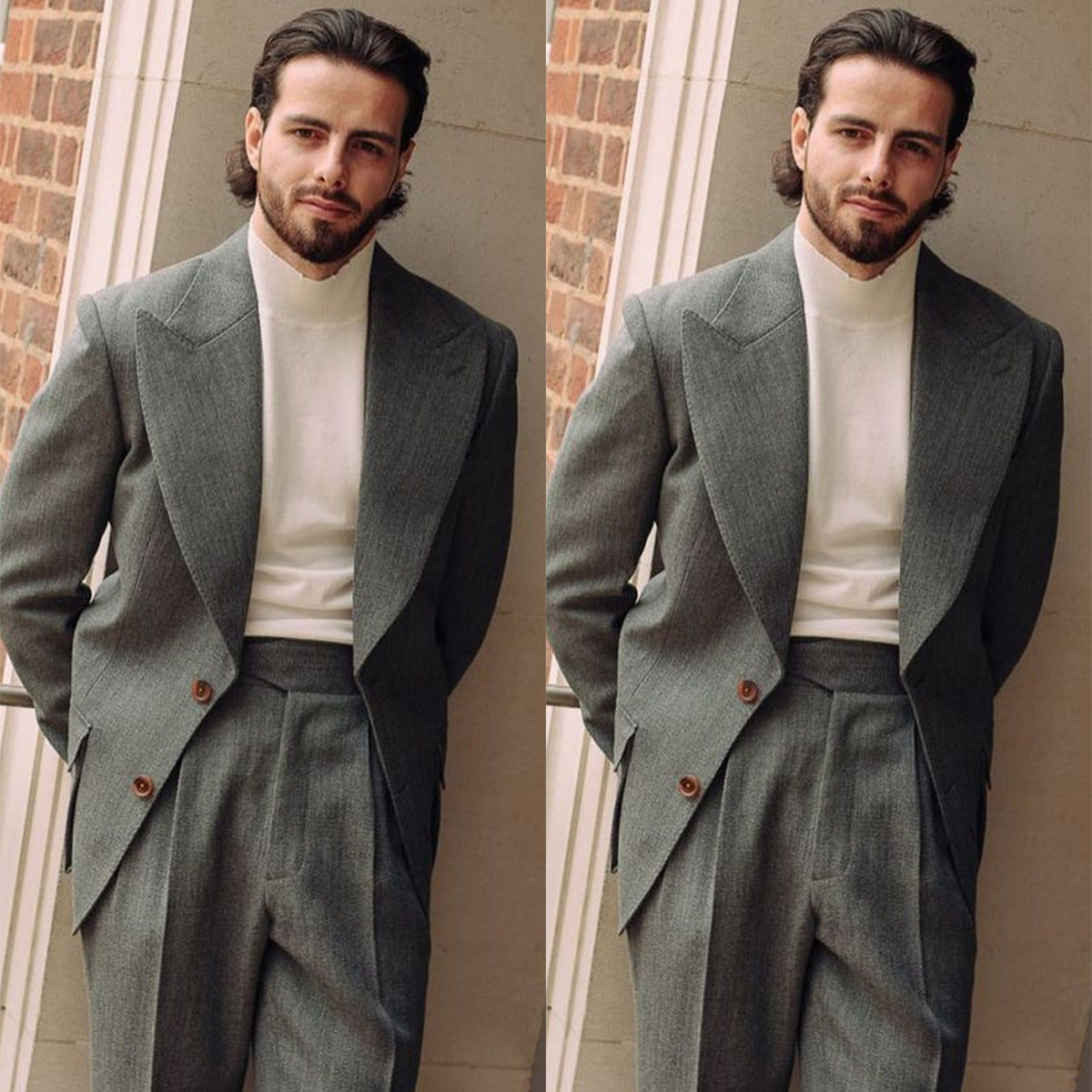 Three Pieces Wedding Tuxedos Men Suits Elegant Peaked Lapel Fashion Suit Jacket Two-Button Handsome Customized Pockets Work Multi-scenario Coat Pants
