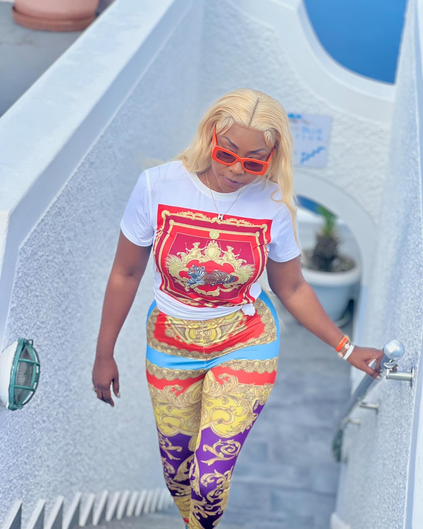 Womens Tracksuit Two Piece Pants Casual Print Crew Neck T Shirt And Trousers Set 2024 Summer Outfits Sweatsuit