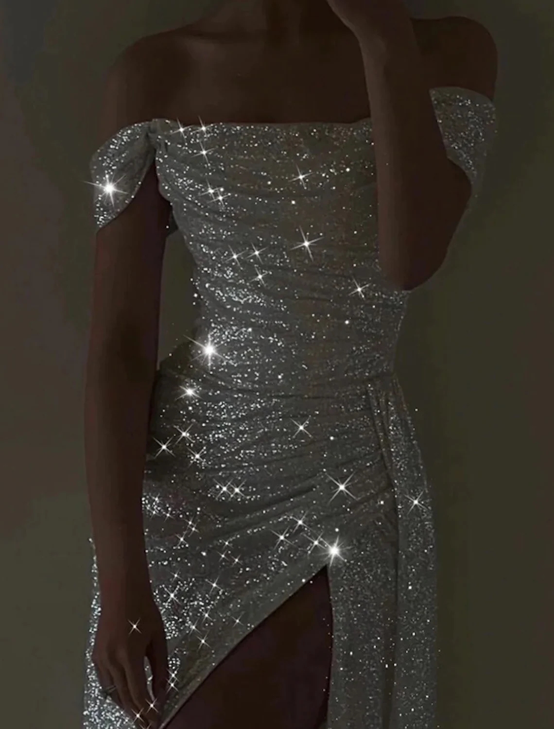 Mermaid Silt Evening Party Dress Celebrity Style Short Sleeve Off Shoulder Sequin Prom Formal Gowns Engagement Wear Robes De Soiree Vestidos De Fieast