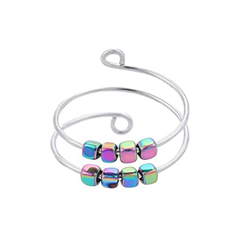 Hematite Beads Adjustable Rings for Women Men Gauss Magnet Rotating Ring Titanium Steel Relieve Stress Magnetic Couple Jewelry